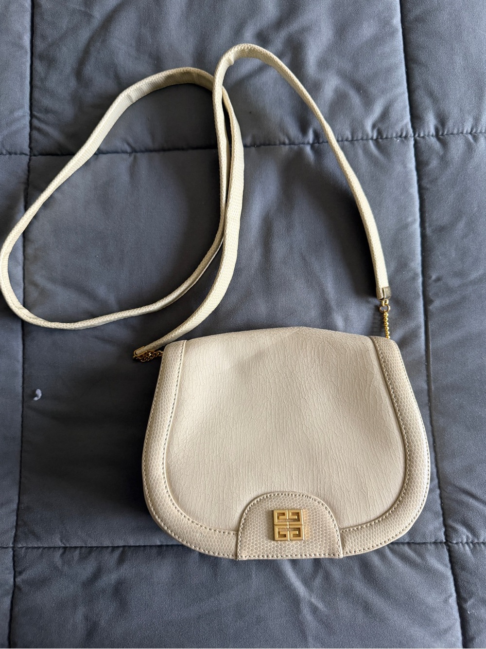 Givenchy Cream Crossbody Saddle Bag with Gold Emblem